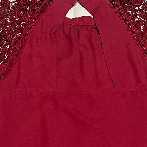 NWOT EXPRESS Lace Shoulder Blouse | Burgundy - Picture 5 of 6